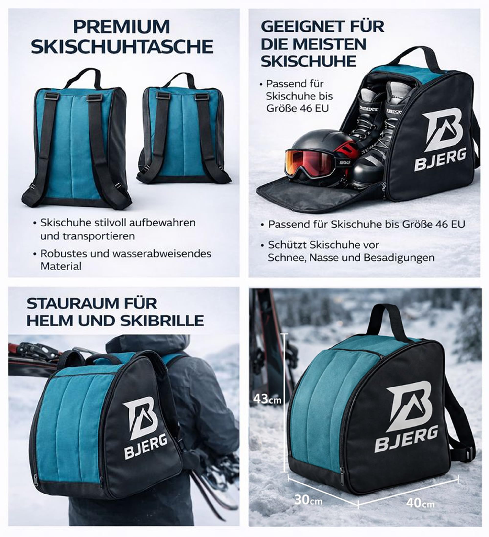 Bjerg torba na buty narciarskie, torba na buty narciarskie i kask, wodoodporna – wytrzymały zamek błyskawiczny – torba na buty narciarskie zestaw – torba na łyżwy