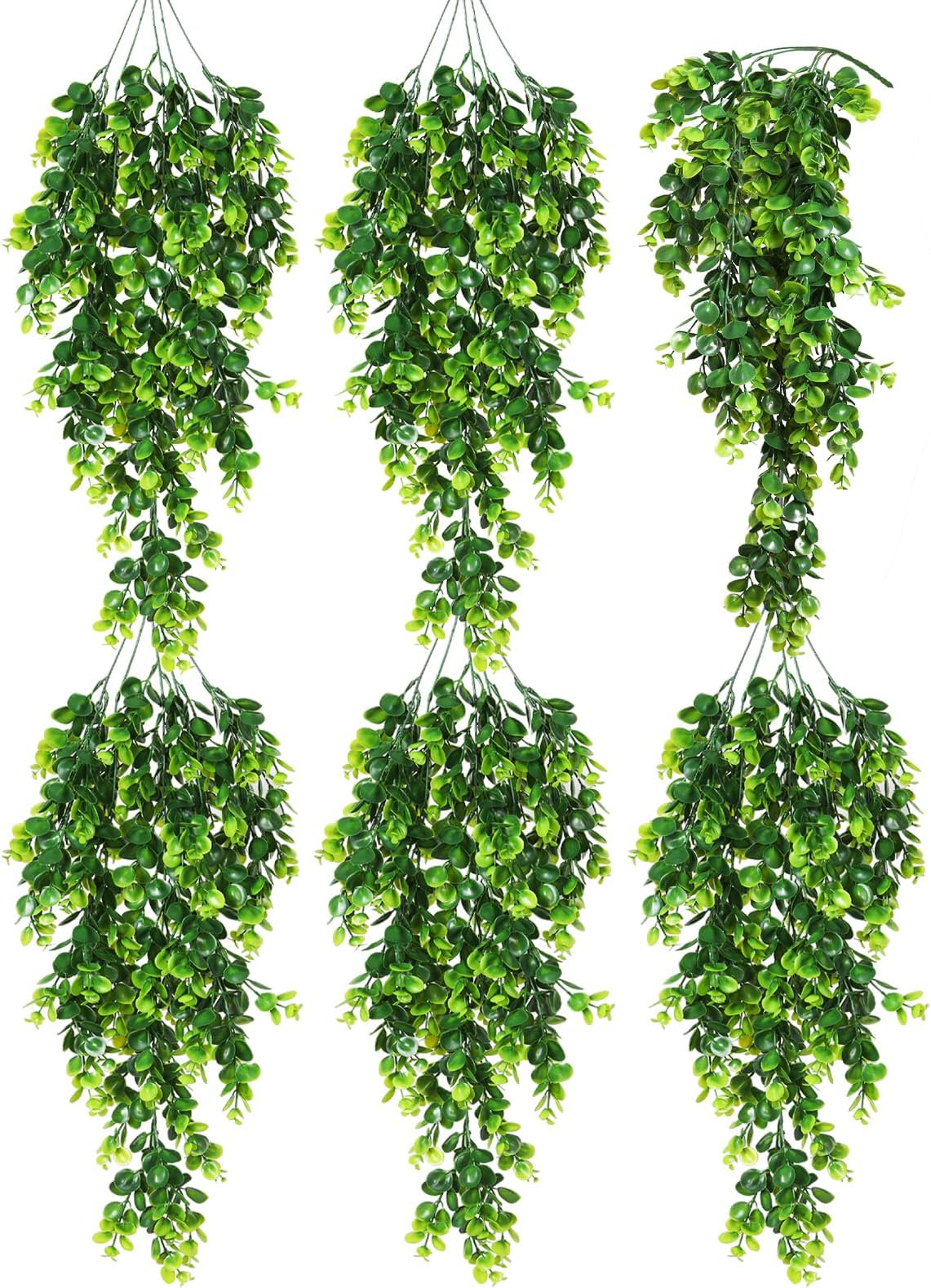 RECUTMS 6 Pack Artificial Eucalyptus Plants UV Resistant Plastic Hanging Decor for Indoor Outdoor Walls, Weddings, Patios, Porches (Green6)
