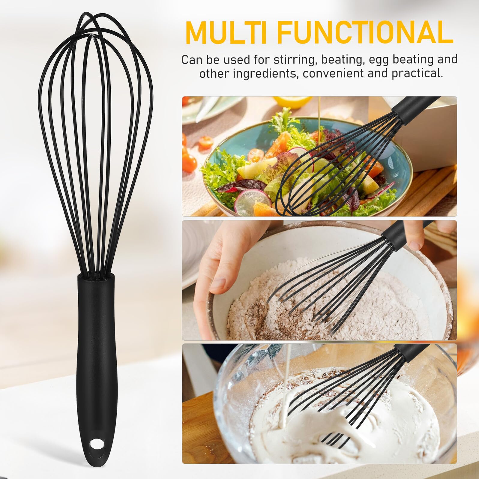 Homoyoyo Fouet à Ballon en Acier Inoxydable 430 en Silicone Noir Manche Confortable et Design Ergonomique Cuisine et Pâtisserie