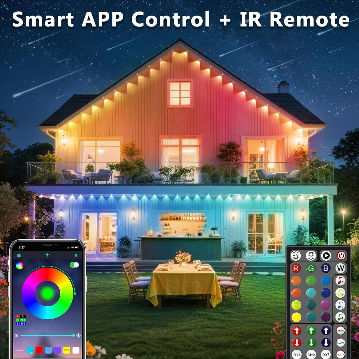 LETIANPAI 500Ft Outdoor LED Strip Lights Waterproof,Music Sync RGB IP68 Outside Led Rope Lights with App and Remote,Exterior for Deck,Balcony,Roof,Garden,Pool (150M)