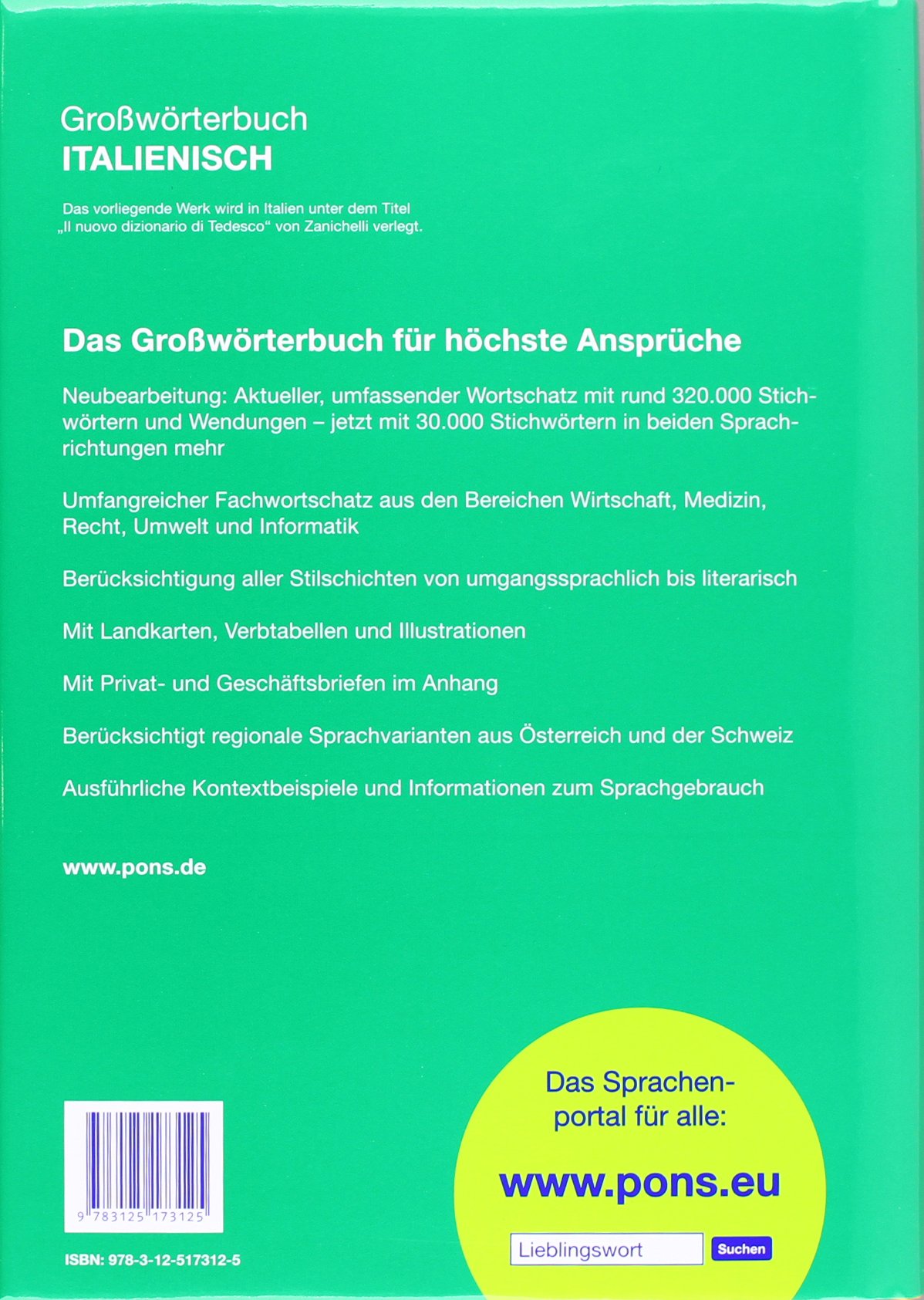 PONS Großwörterbuch Italienisch: Deutsch-Italienisch / Italienisch-Deutsch, Rund 320.000 Stichwörter und Wendungen
