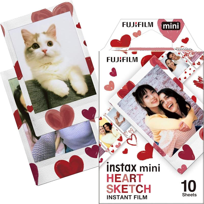 FUJIFILM Instax Mini Heart Sketch Film - 10 Exposures | Instax Mini film with Heart Sketch border and 10 exposures for photography, scrapbooking and gifting