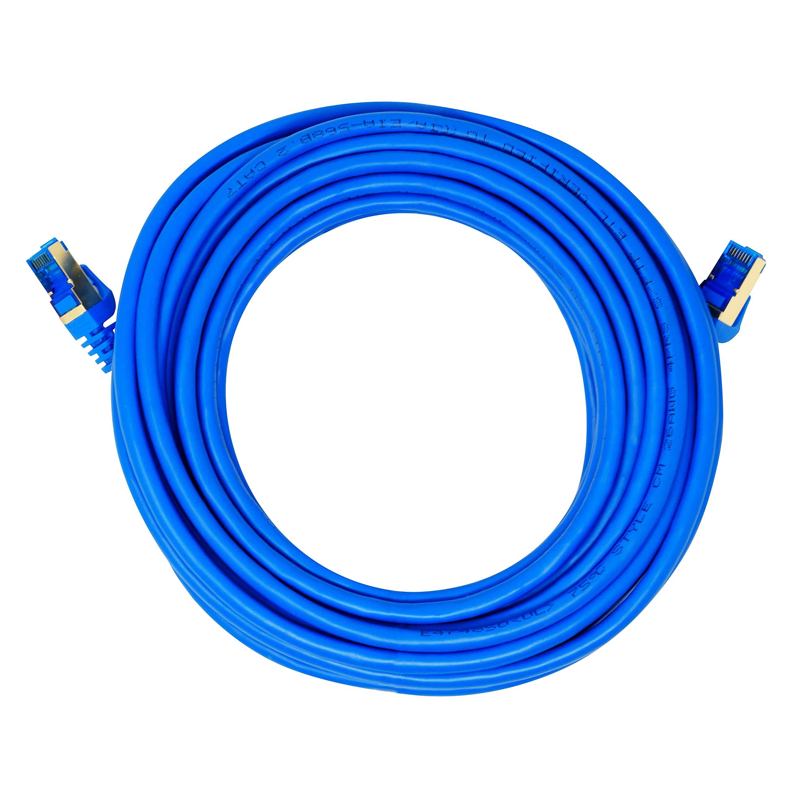 QualGear RJ45 Cat 7 Ethernet Patch Cable, 10Gpbs High-Speed Cable, 600MHz, Triple-Shielded, Round, 25 Feet, Blue