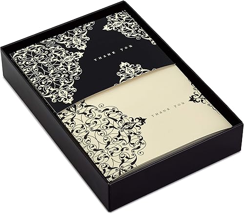 Miniatura 2 de Tarjeta de notas de agradecimiento Hallmark en cuatro diseños con 40tarjetas y sobres negro marfil Black And Ivory