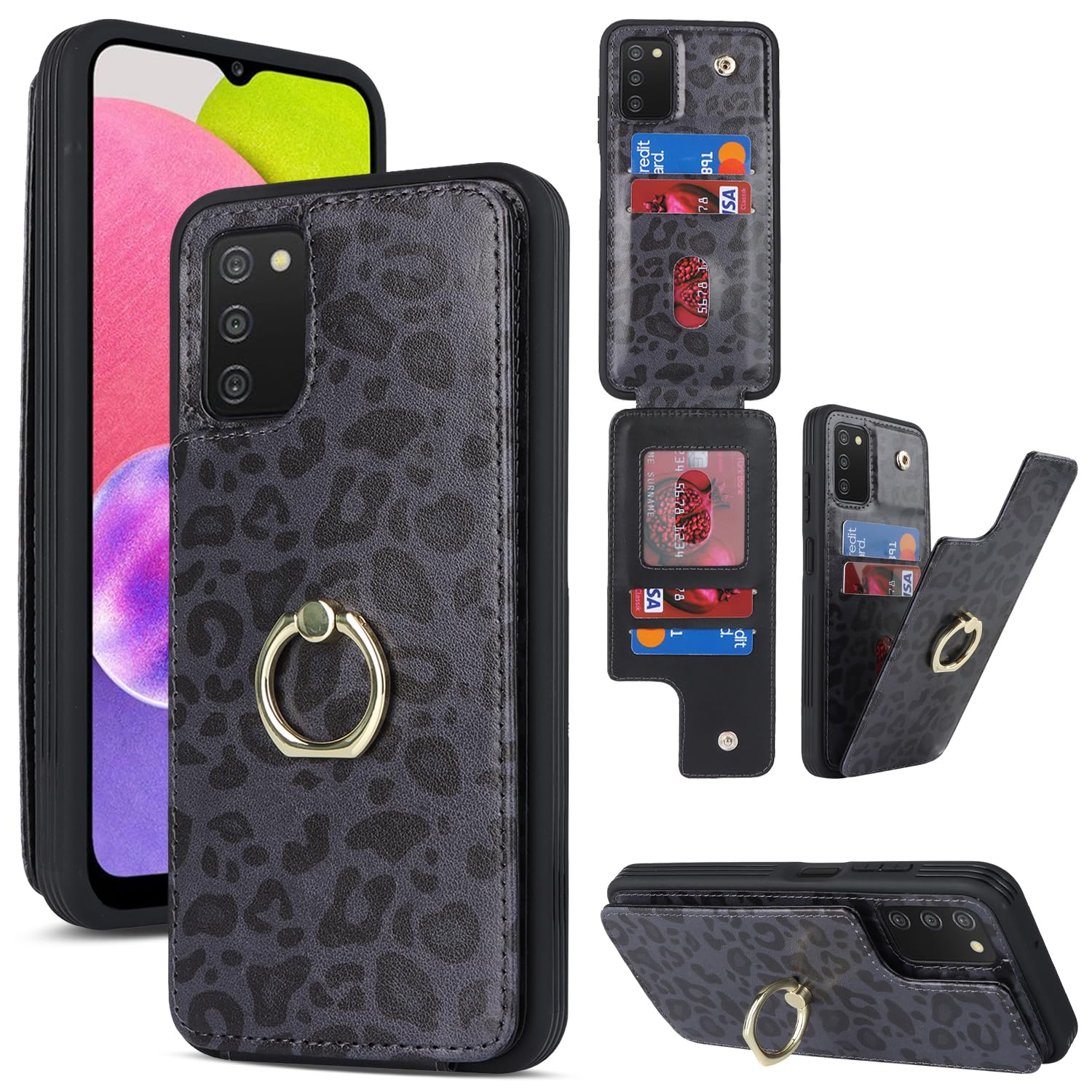 Lipvina for Samsung Galaxy A03s Case with Card Holder,Galaxy A03s Case Wallet for Women,Credit Card Holder,Ring Stand,Cute Phone Wallet Cases 6.5