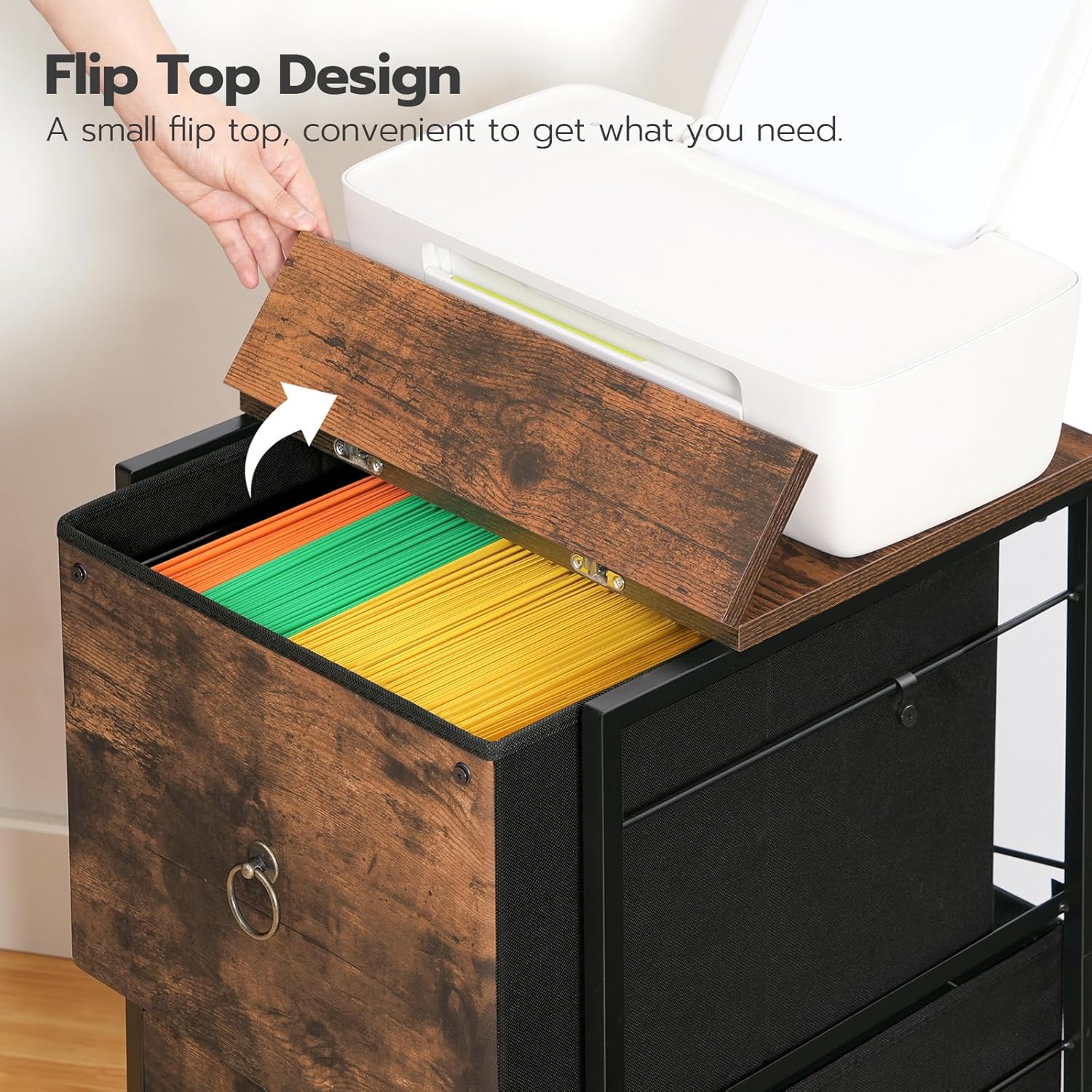 HOOBRO 2 Drawer Mobile File Cabinet, Rolling Printer Stand, Vertical Office Filing Cabinet for Home Office, A4/Letter Size, Nonwovens Drawer, Rustic Brown BF20WJ01