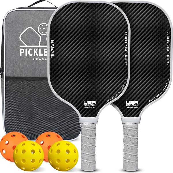 BAGAIL Set di racchette da pickleball, racchette con 4 palline, leggere - Elevato assorbimento degli urti - Ergonomiche, adatte per partite indoor e outdoor - 1