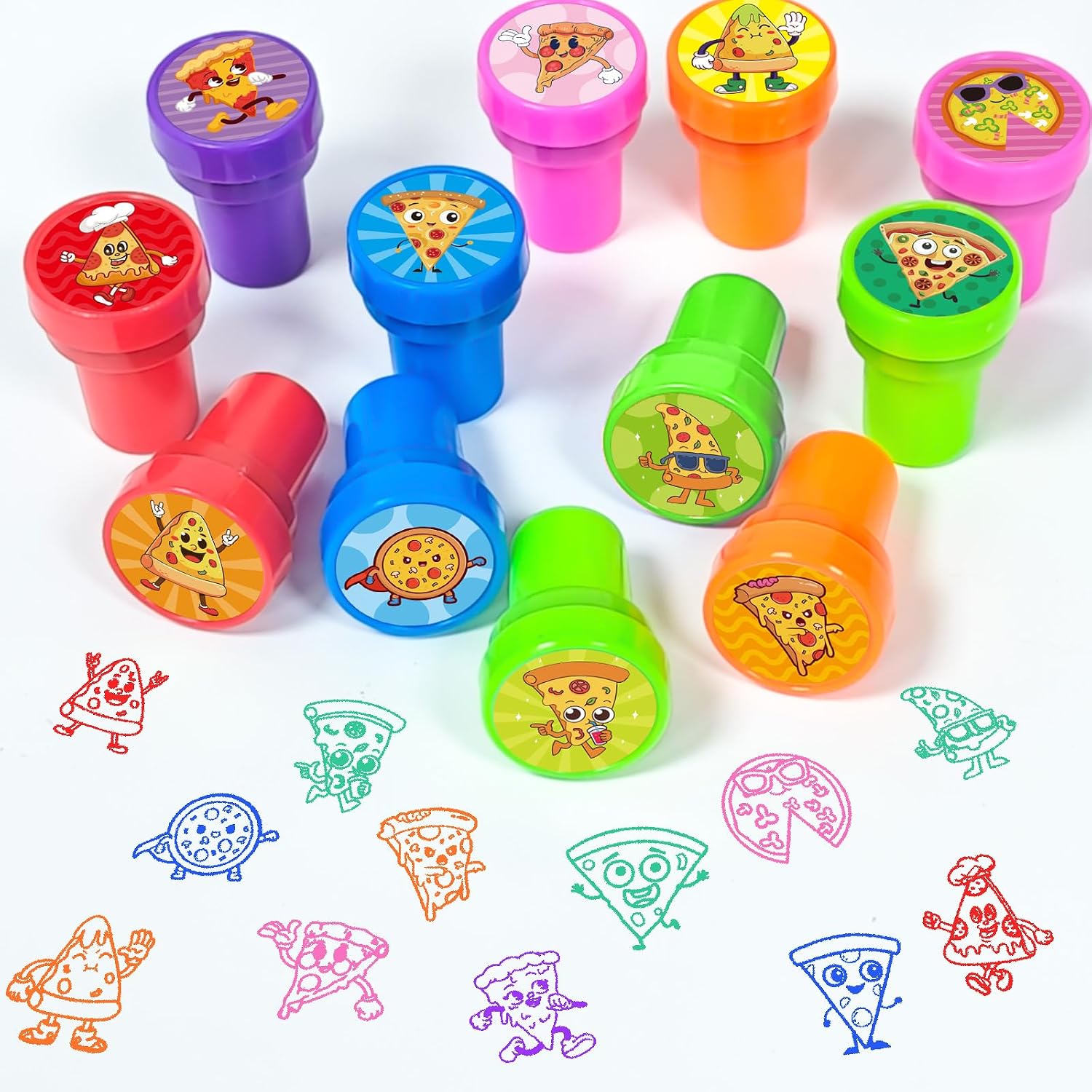 Cinrobiye 24 Pcs Pizza Stampers Party Favor Set, Cute Food Pizza Stamps for Kids Birthday Party, Classroom Rewards, Carnival Prizes, Goody Bag Fillers, Pizza Themed Party Supplies image 4
