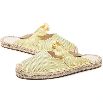 Womens Casual Bowknot Embellishment Slip-On Flats Loafers Flax Mule Shoes Espadrilles
