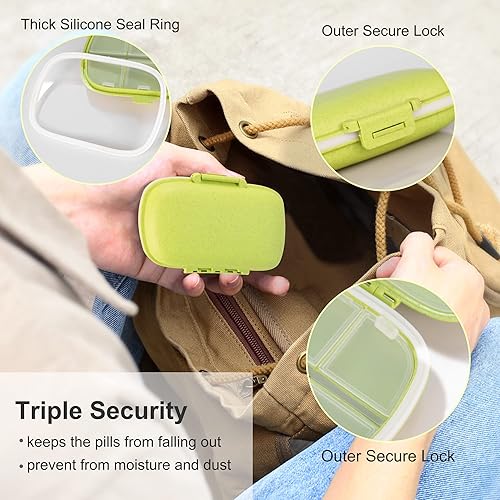 Miniatura 5 de Paquete de 2 pastilleros de viaje de 8 compartimentos para vitaminas, medicinas, aceite de pescadosuplementos (verde)