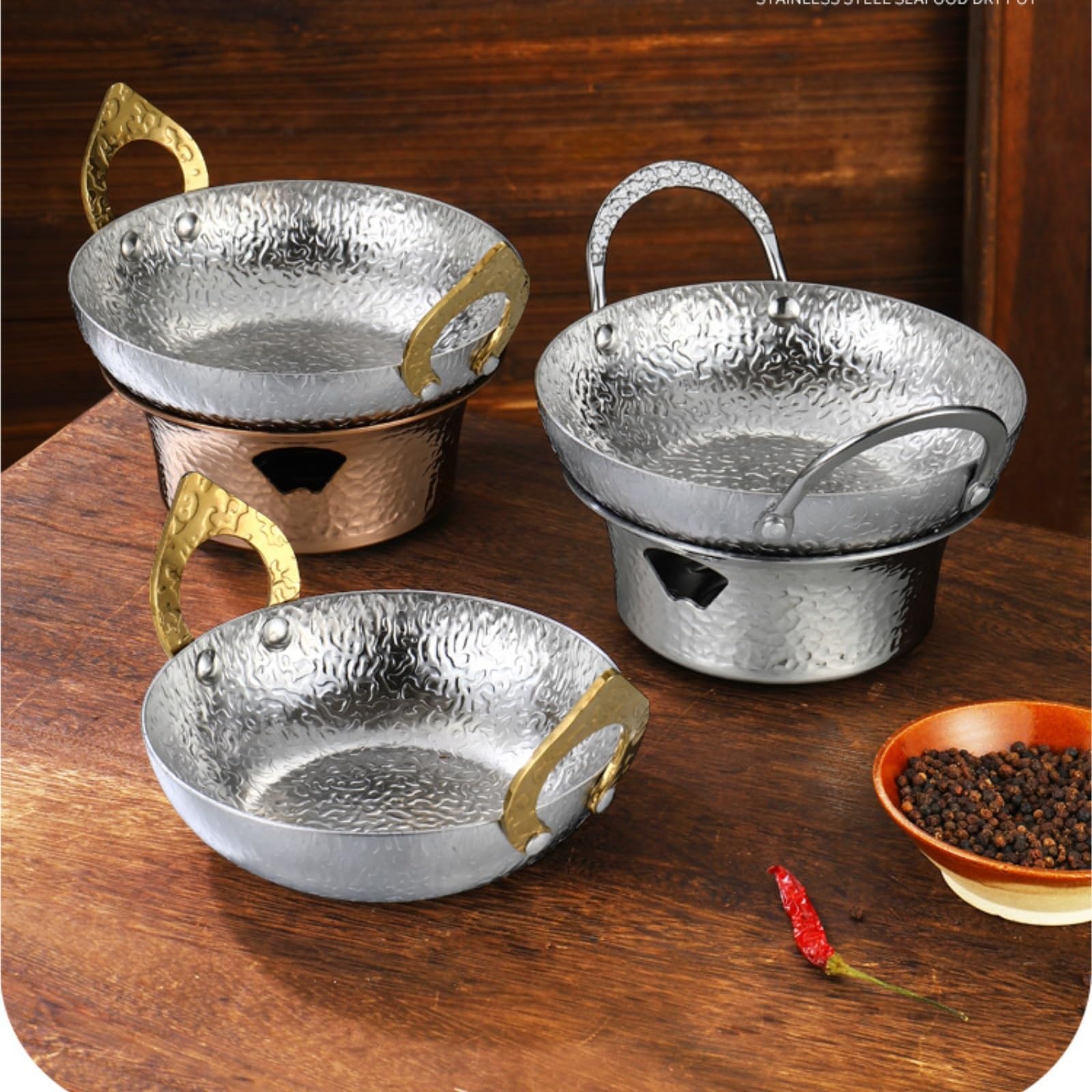 Calentadores de Comida Juego de frotamiento for Buffet, Platos Calentadores de Comida for Buffet con Doble asa y Estufa de Cocina, vajilla de Acero Inoxidable(Silver,28cm)
