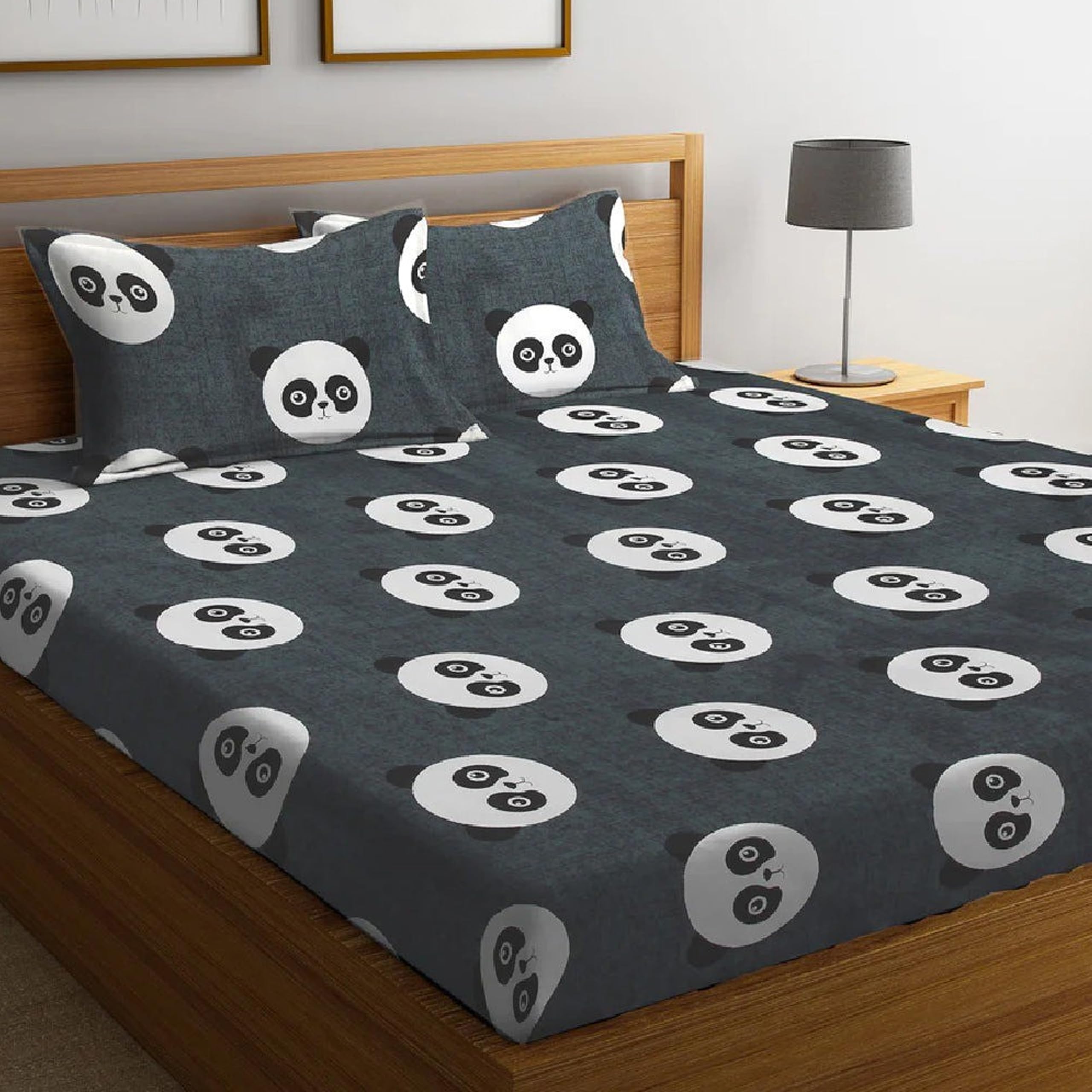 Weave & Décor Super Soft Super Comfortable Pure Cotton Feel Grey Pandas Kids Single Bed Bedsheet-picture-23