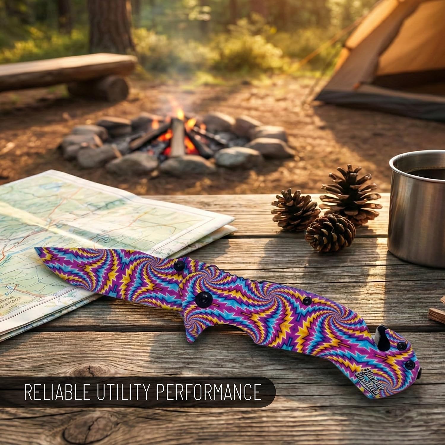 Funky Pocket Knife - Fun Camping & Hunting Accessories For Knife Collectors & Outdoorsmen, Abstract Designs & Graffiti Artwork Knife, 420 Stainless Steel Blade