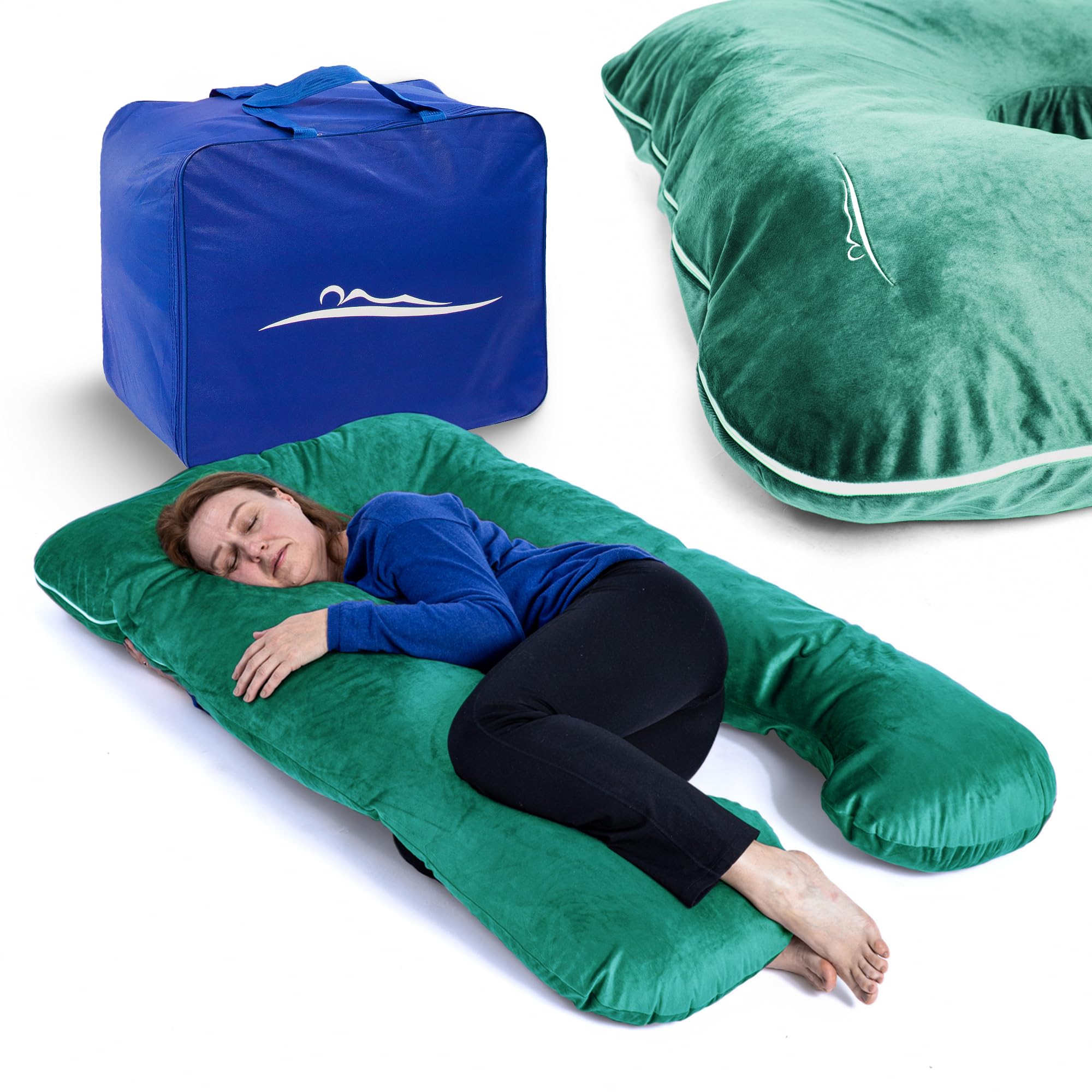 MKS Seitenschläferkissen 100 x 150 cm Ergonomisches Kühlendes Kuschelkissen Mikroplüsch Grün