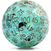 DNDND 50mm Liquid Core D100 Dice with Embedded Cat Pattern Globe, Enigmatic Teal Quicksand 100 Sided, Big Resin Percentile Dice with Built-in Kitten Graphics, Unique Gift for Cat Lover D&D Gamer