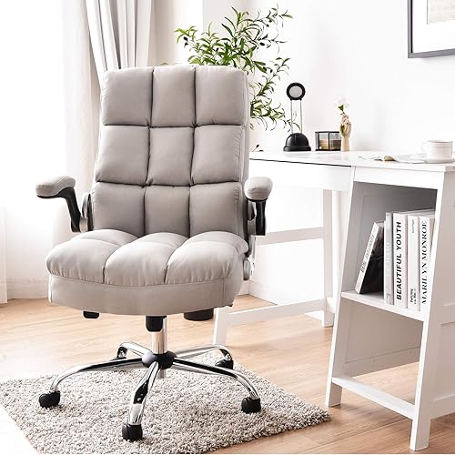Miniatura 2 de Giantex Silla de oficina ejecutiva, silla ergonómica grande y alta, ángulo de inclinación ajustable y reposabrazos abatible, silla tapizada de tela