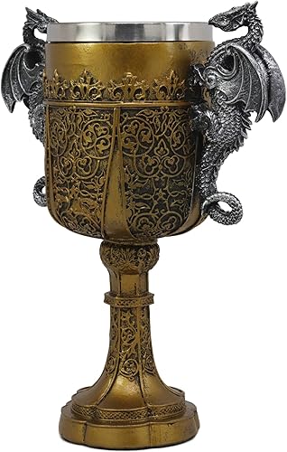 Miniatura 2 de Ebros Rey Decorativo Arturo Pendragon Santo Grial La Copa Dorada De La Vida Dragones Duales Beber Copa De Vino Cáliz Leyendas Arturo Ceremonial Copa