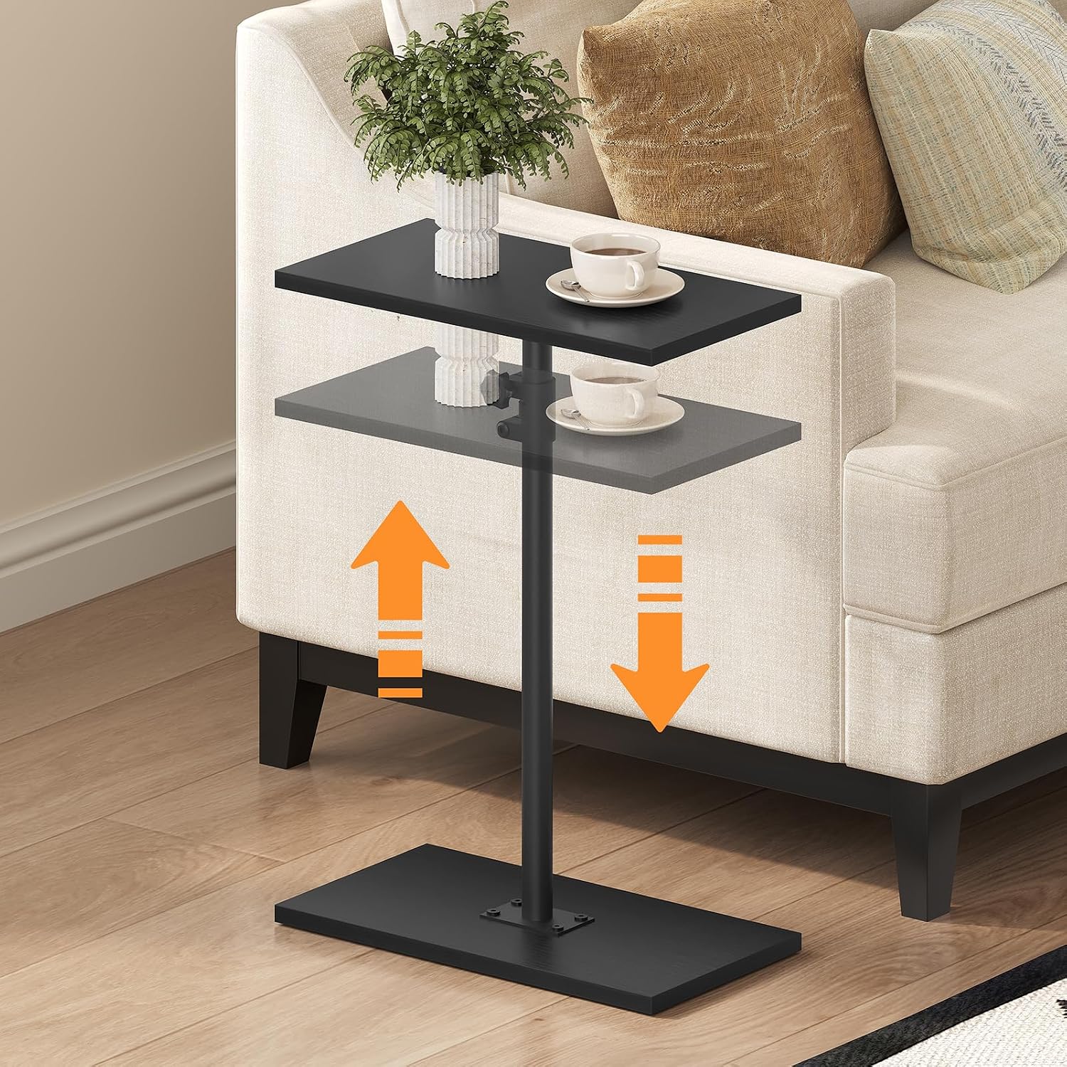 MAHANCRIS Narrow Side Table, Height Adjustable Sofa Table, Tall Couch Table