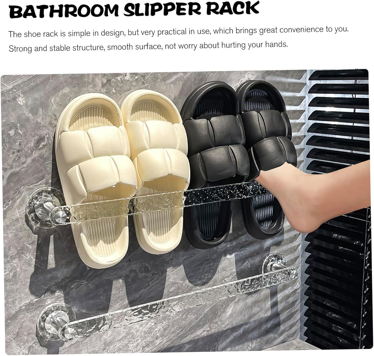 VOSAREA No Drill Bathroom Slipper Rack Double Type Wall Mounted Drying Holder with Strong Stable Bracket Easy Punch Installation for Slipper Storage and Fast Drainage in Hallway Bathroom