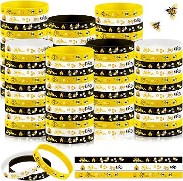 Poen 120 Pcs Bee Bracelets Bulk Silicone Rubber Wristbands, Fresh Style
