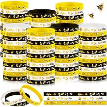 Poen 120 Pcs Bee Bracelets Bulk Silicone Rubber Wristbands, Fresh Style