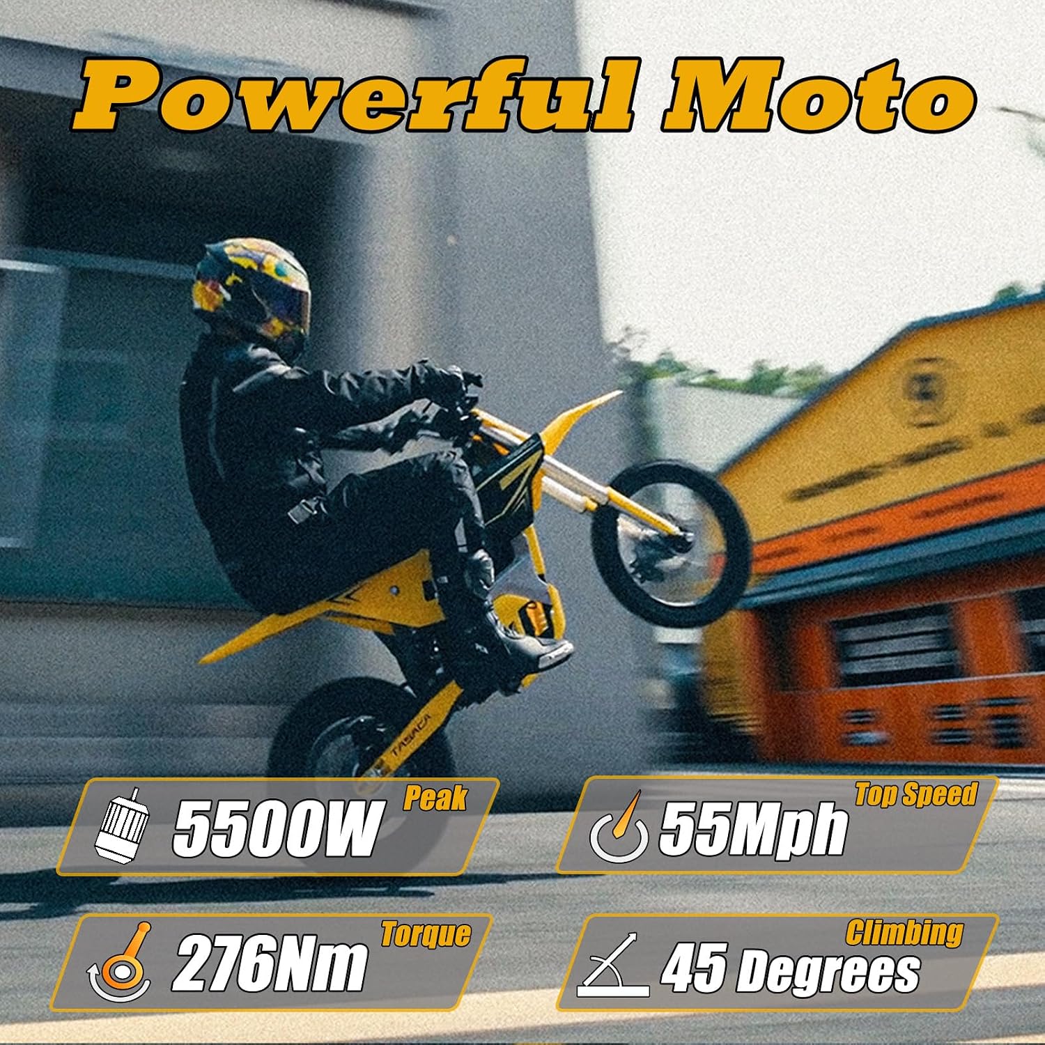 Tasaca V58 Electric Dirt Bike with 5500W Peak Motor, 55Mph Top Speed, 52V 30Ah, 276Nm Max Torque, 5-Speed Modes, UL Certified Off-Road Motorcycle for Teens & Adults (Track Yellow) | IP65 Waterproof | Carbon Steel Frame | Hydraulic Damping thumbnail