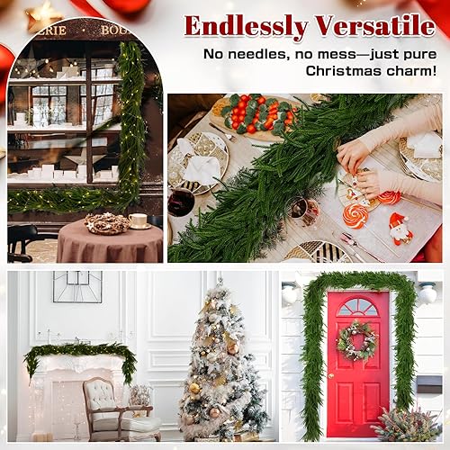 Miniatura 4 de Paquete de 2 guirnaldas artificiales de pino Norfolk de 6 pies, guirnalda de pino de invierno realista de Hyperzoo para manto, escalera, barandilla,