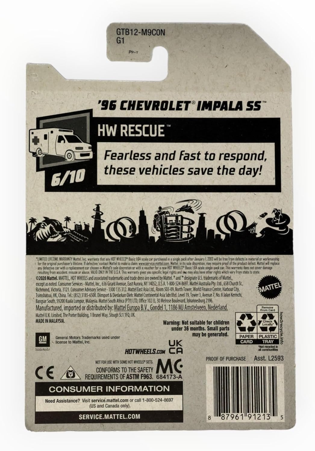 Hot Wheels '96 Chevrolet Impala SS, [White] 227/250 Rescue 6/10