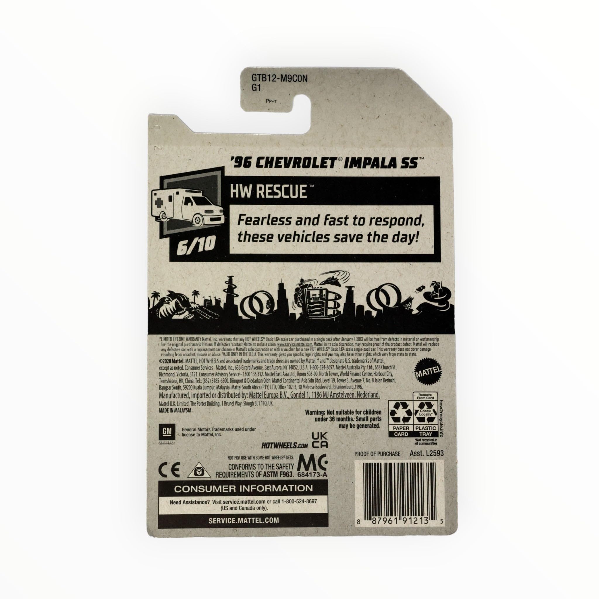 Hot Wheels '96 Chevrolet Impala SS, [bianco] 227/250 Rescue 6/10