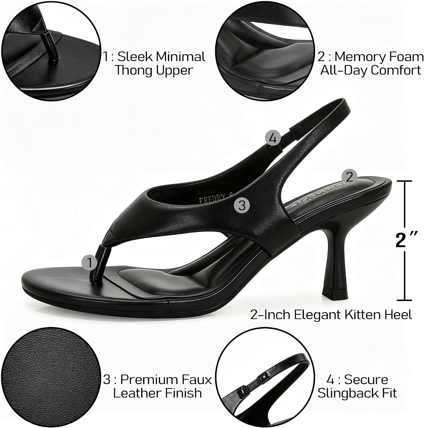 Women's Kitten Heel Slingback Sandals 2 Inch Open Toe Dressy Strappy Heels | Soft Elastic Slingback Straps, 2 Inch Kitten Heel, Cushioned Insole, Breathable Open Toe For Party, Wedding, Daily Wear