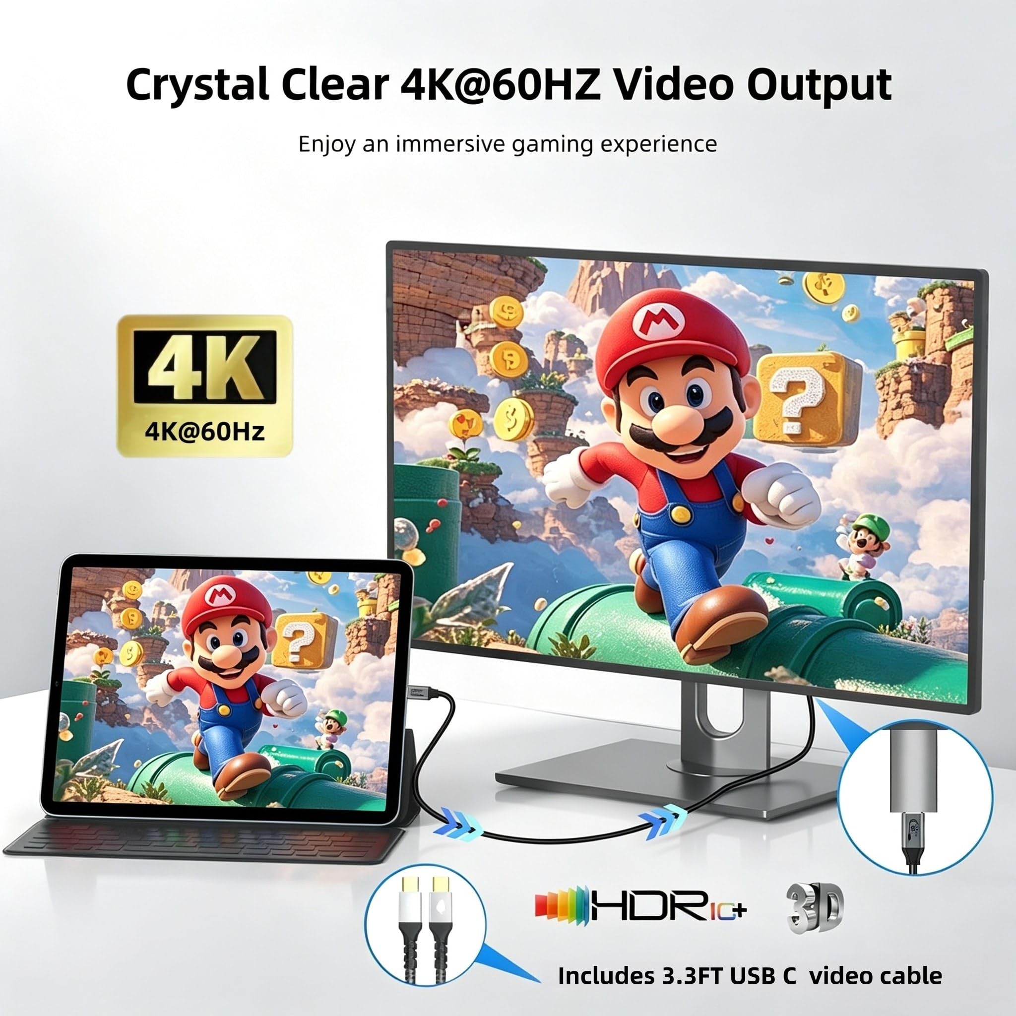 Lot de 2 adaptateurs USB C femelle vers HDMI mâle avec câble vidéo USB, 4K @ 60 Hz, source USB de type C unidirectionnel vers HDMI 2.0, convertisseur Thunderbolt 3/4 vers HDMI pour i-/Phone 17 MacBok