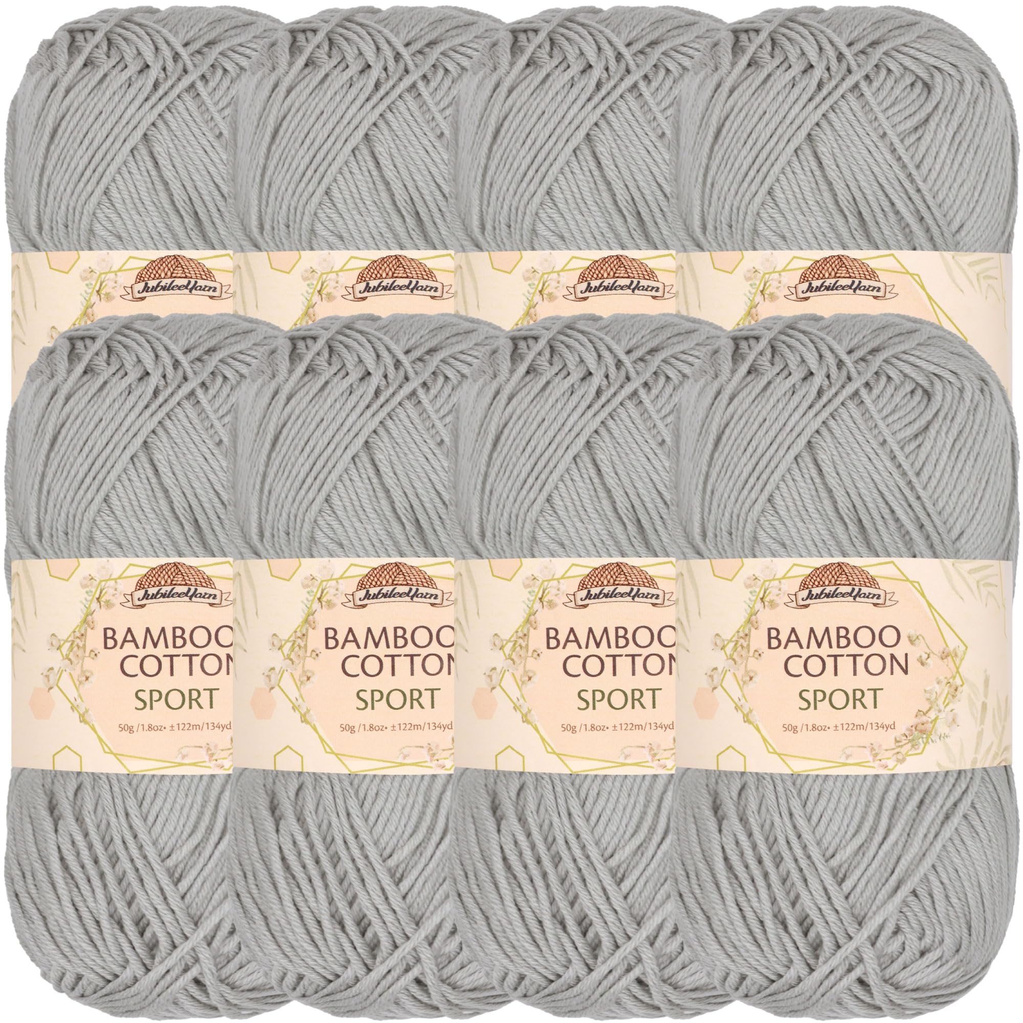 JubileeYarn Bamboo Cotton Sport Yarn - 50g/Skein - Cloudy Grey - 8 Balls