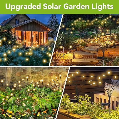 Miniatura 6 de Luces solares de jardín impermeables para exteriores, paquete de 2 16 luces LED oscilantes, luces de luciérnaga para decoración al aire libre para