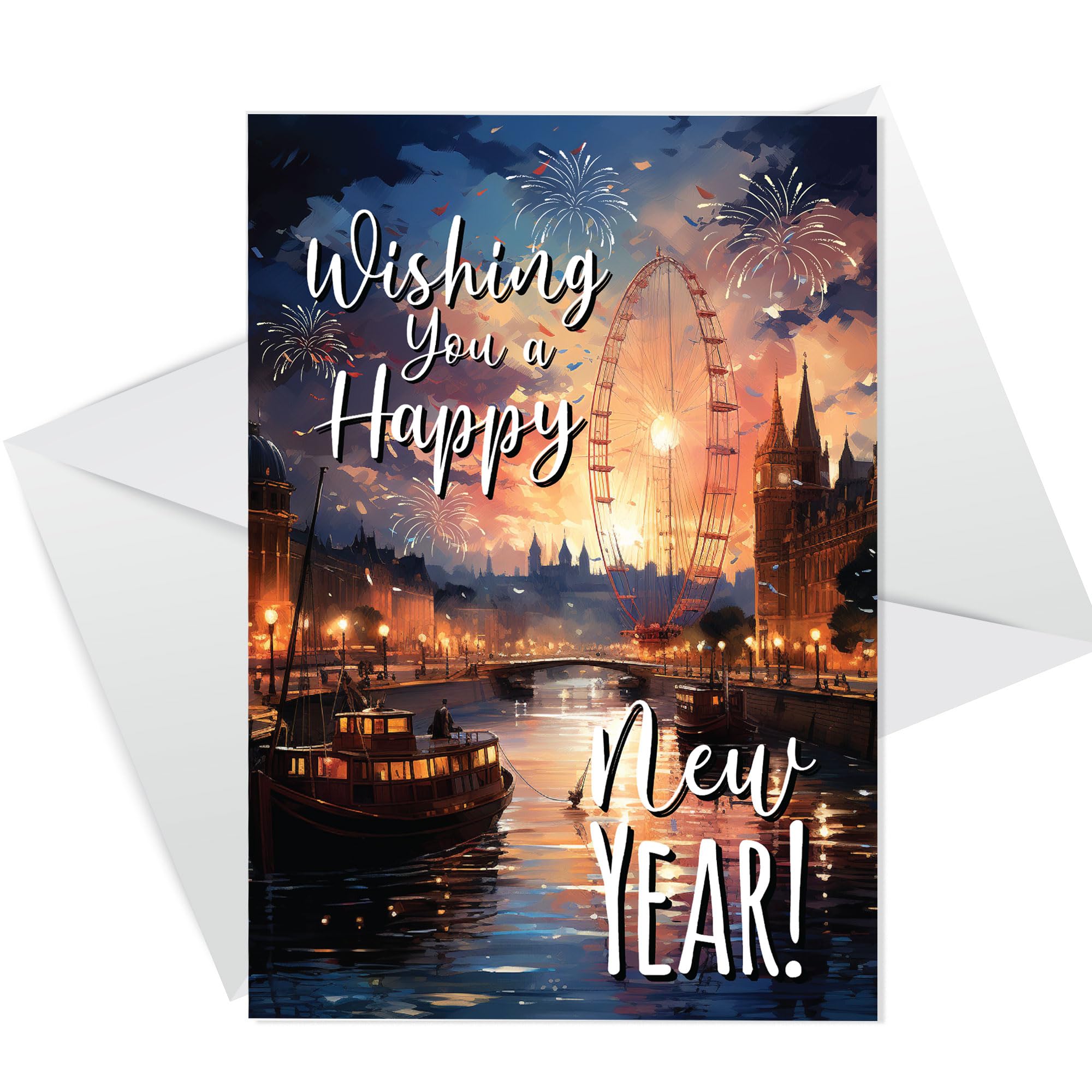 RED OCEAN Happy New Year Greetings Card - New Year Card For Family and Friends - Happy New Year Card With White Envelope - New Year Card For Neighbours Colleague