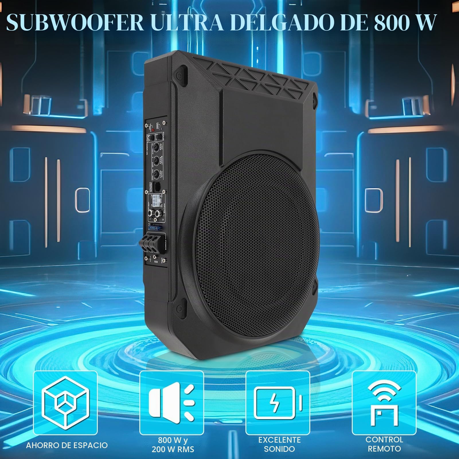 Altavoz de Graves Activo para vehículos, Caja de Graves Activa bajo Asiento de 10 Pulgadas, Ultrafina, 800 W, 2,5 ohmios, con Controlador para de Audio de vehículo