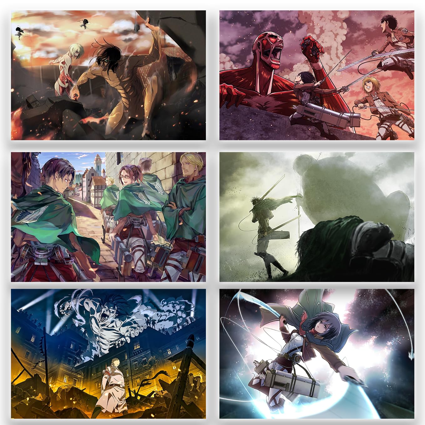 SoulAbiti Attack on Titan set of 20 anime posters landscape (Eren, Mikasa, Levi, Attack Titan, Beast titan, Reiner and more 9x12 inches 300 GSM) comes with double-sided tape - Multicolor 4
