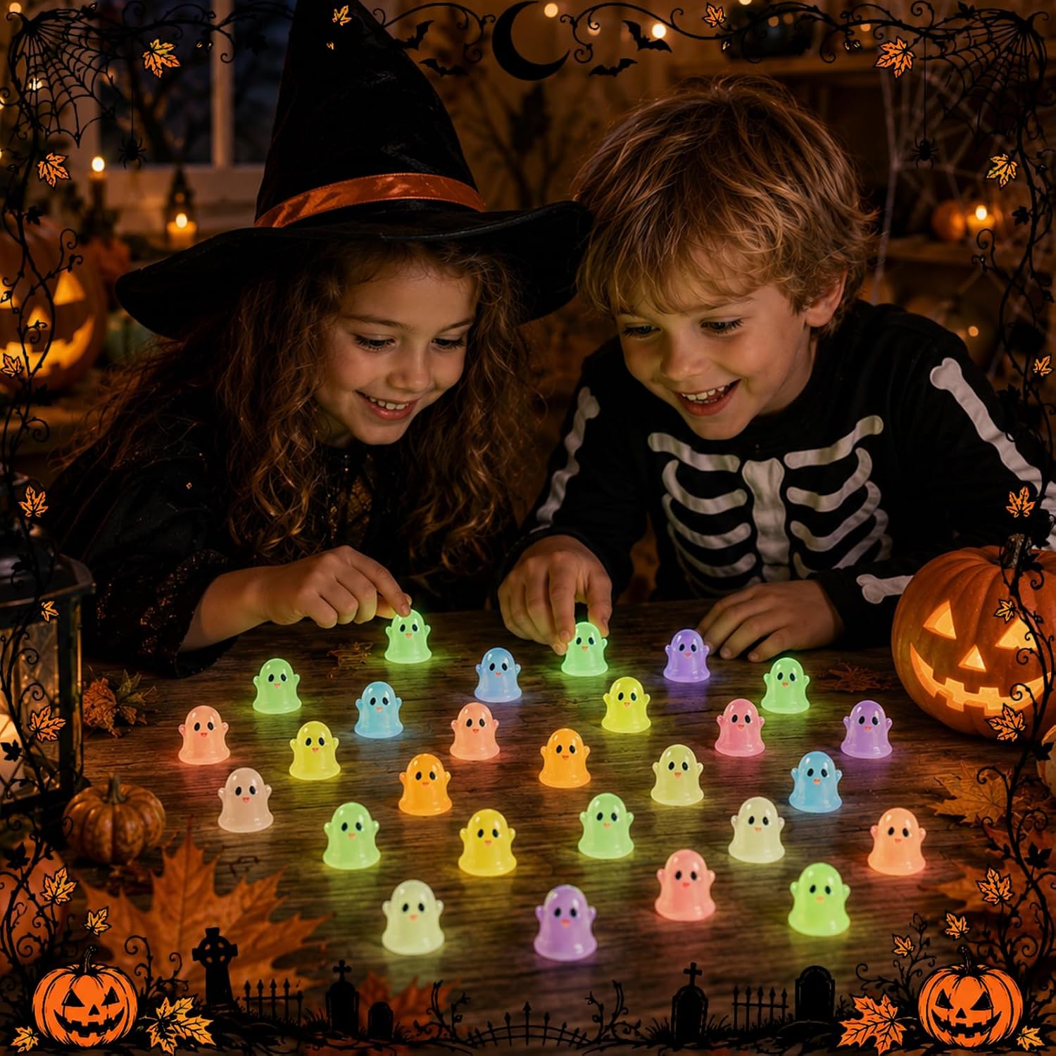 BuQiuRen 100pcs Halloween Mini Ghosts Figures, Tiny Plastic Resin Ghost Figurines to Hide Glow in The Dark Small Statue for Halloween Party, Fairy Garden, Aquarium, Dollhouse Decorations image 5