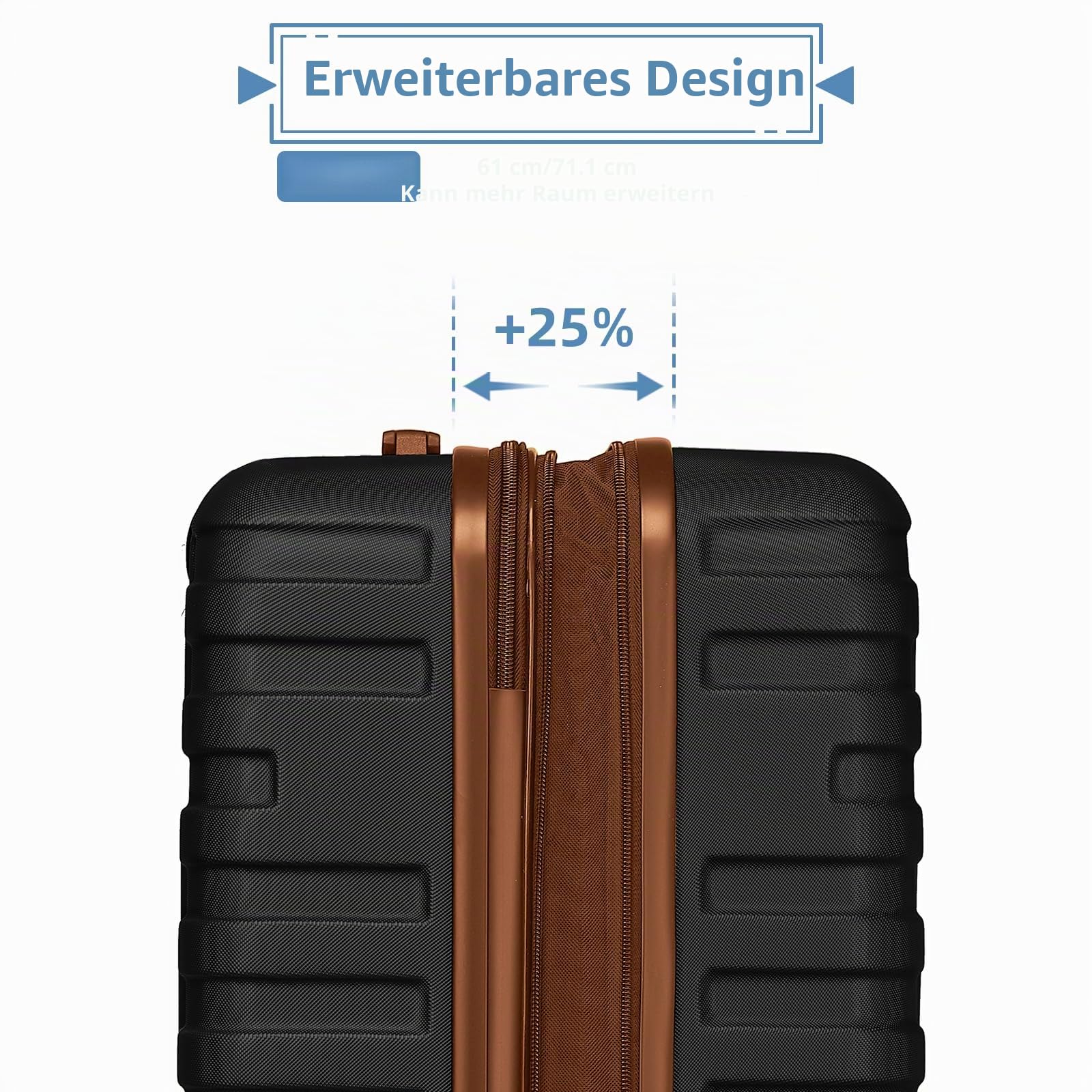 LARVENDER Kofferset 6 Teilig Hartschale Leicht ABS Erweiterbar Reisekoffer Haltbar Handgepäck Sets 4 Rollen TSA-Schloss mit 1 Reisetasche und 1 Kulturtasche, Schwarz/Braun