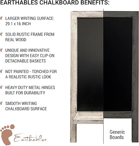Miniatura 4 de Letrero de pizarra de tiza con marco A de 40.15 x 20.1 pulgadas, con cestas desmontables, caballete de pizarra de madera maciza con marco en A,
