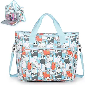 4. Aeelike Yarn Storage Organizer Travel Crochet Bag - Cute Blue Cat
