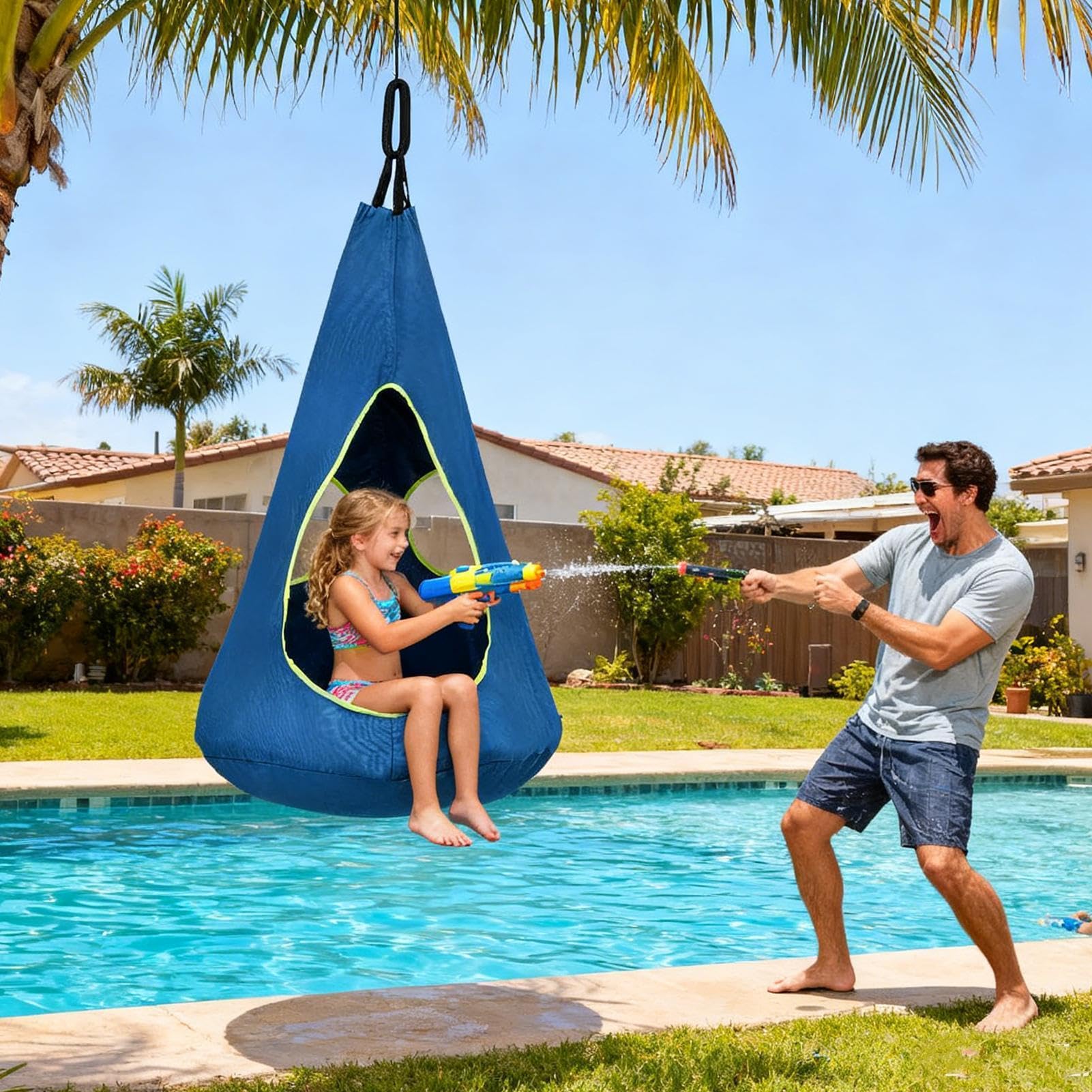 Sedia Amaca Altalena Pod - Sedile Sospeso Regolabile Con Capacità Di 150 Kg Ammortizzata, Design Confortevole Sedia Relax Multifunzionale, Di Supporto Durevole Soggiorno Giardino Patio Prato I