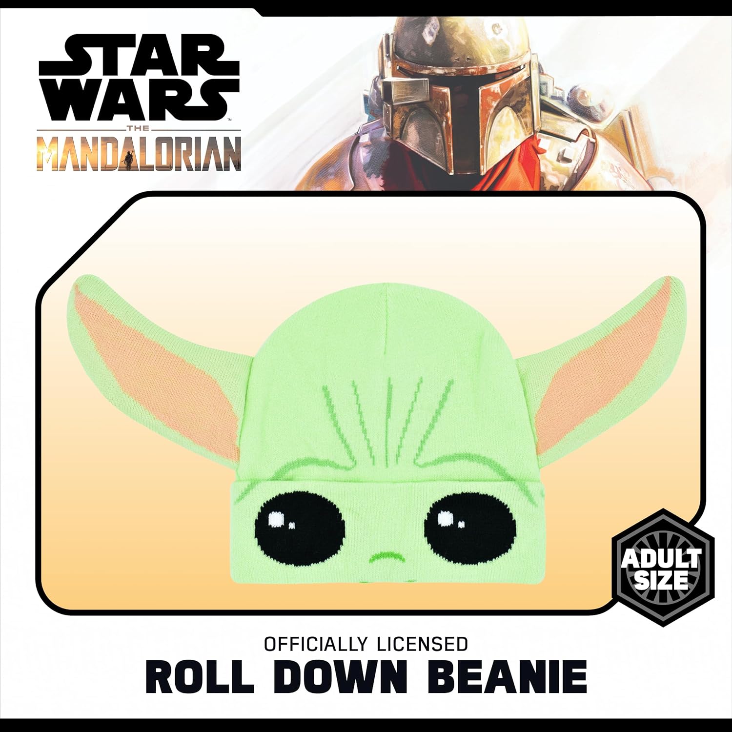 STAR WARS The Mandalorian Grogu Men's Flip Down Beanie, Hat with Logo, Green, One Size