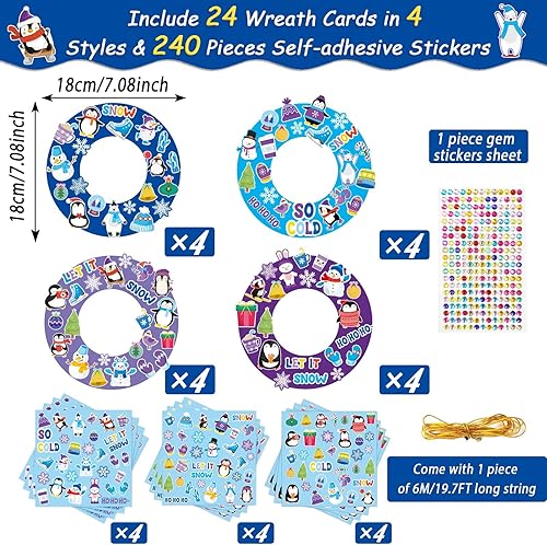 Miniatura 2 de chiazllta 24 piezas de corona de invierno para niños en edad preescolar, kit de manualidades de papel de invierno con varios adhesivos de copo de