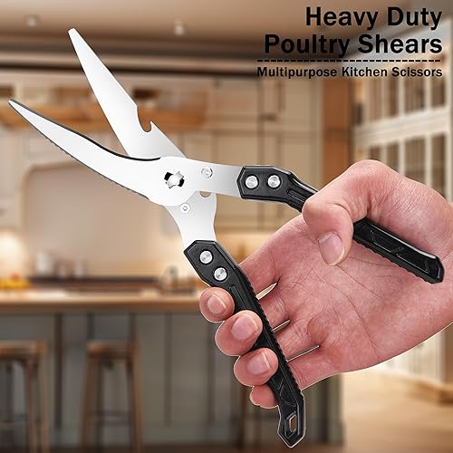 Miniatura 4 de Tijeras para aves de corral, tijeras de cocina resistentes para pollos y pavos, carne, tijeras de cocina para alimentos, asas con resorte, cuchillas