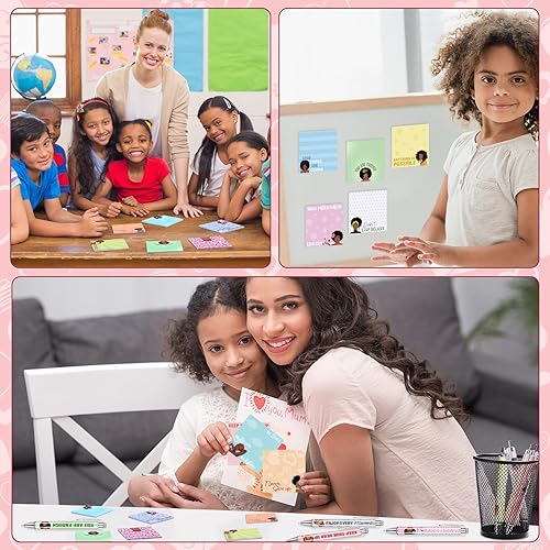 Miniatura 7 de Yeaqee Juego de 36 piezas de regalos inspiradores, notas adhesivas para niñas negras, bolígrafos motivacionales y bolsas de organza, bonitos blocs