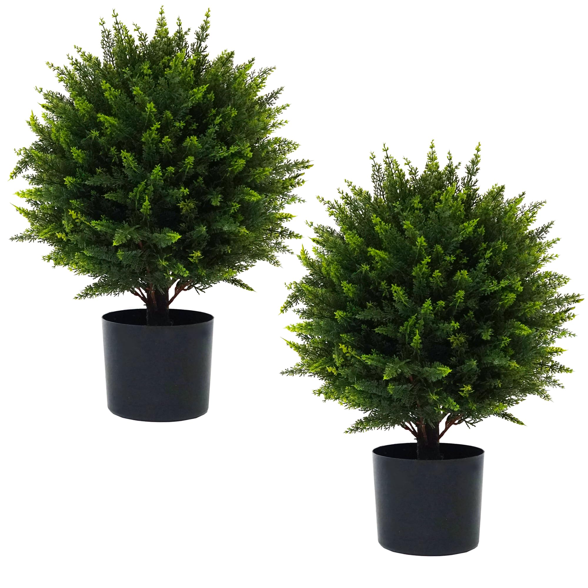 2 Pack Artificial Cedar Topiary Ball Trees 21" Tall Faux Cedar Trees for Outdoor Planters Outdoors Artificial Shrubs Fake Plants UV Resistant for Outdoor Indoor Front Porch Garden Decor