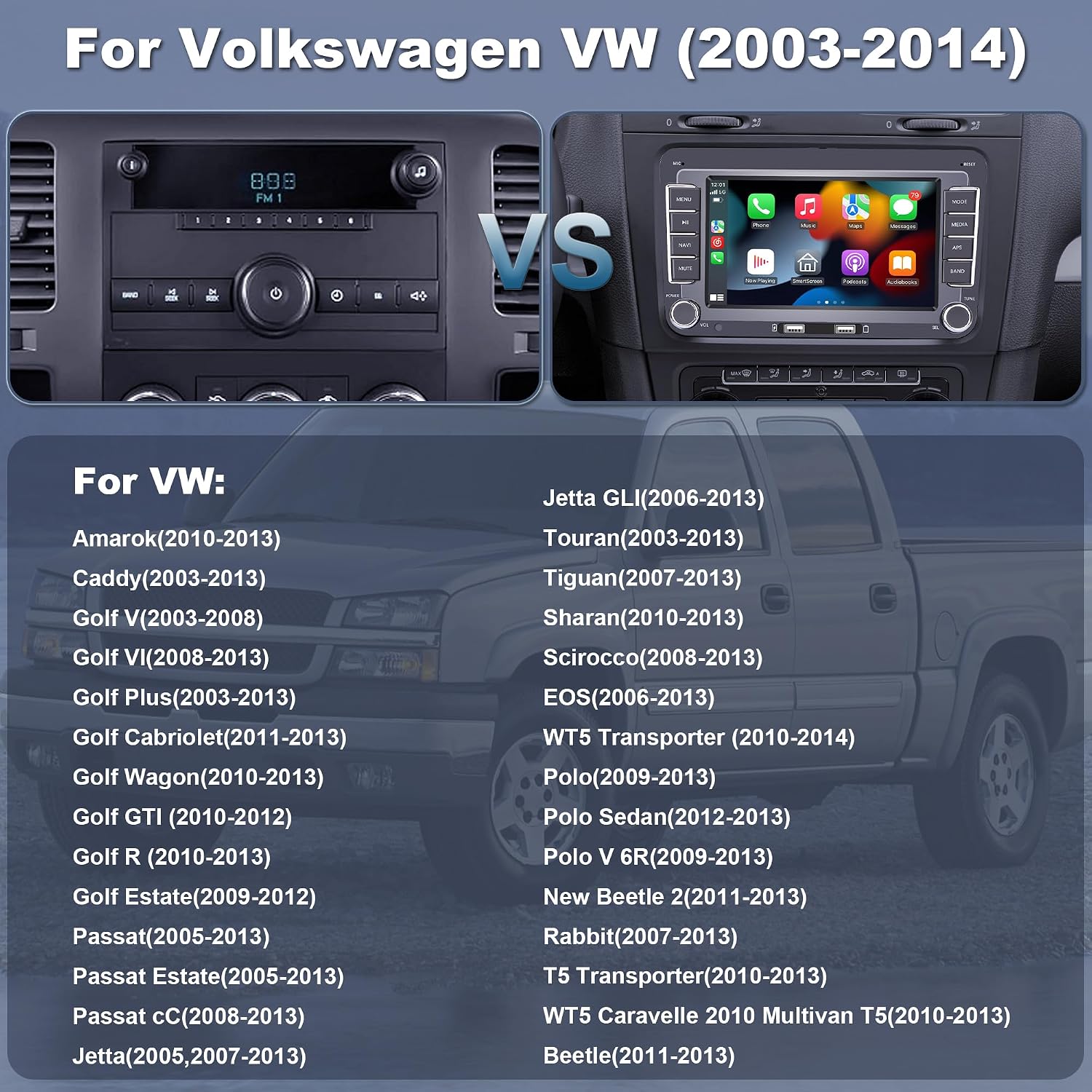 Car Radio for Volkswagen VW CC Passat B7 Polo Golf 5 6 Jetta mk5 mk6, 2+32G AHD 7'' Double DIN Touchscreen Carplay Touch Screen Android Auto Stereo, GPS FM BT Camera