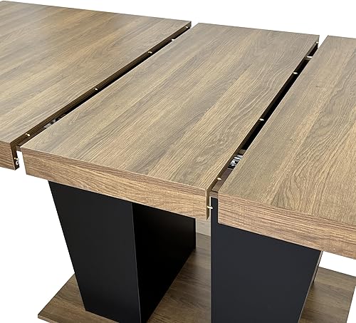 Miniatura 5 de Juego de mesa de comedor extensible de 7 piezas, juego de mesa de comedor extensible de estilo granja para 6, mesa de cocina expandible de madera