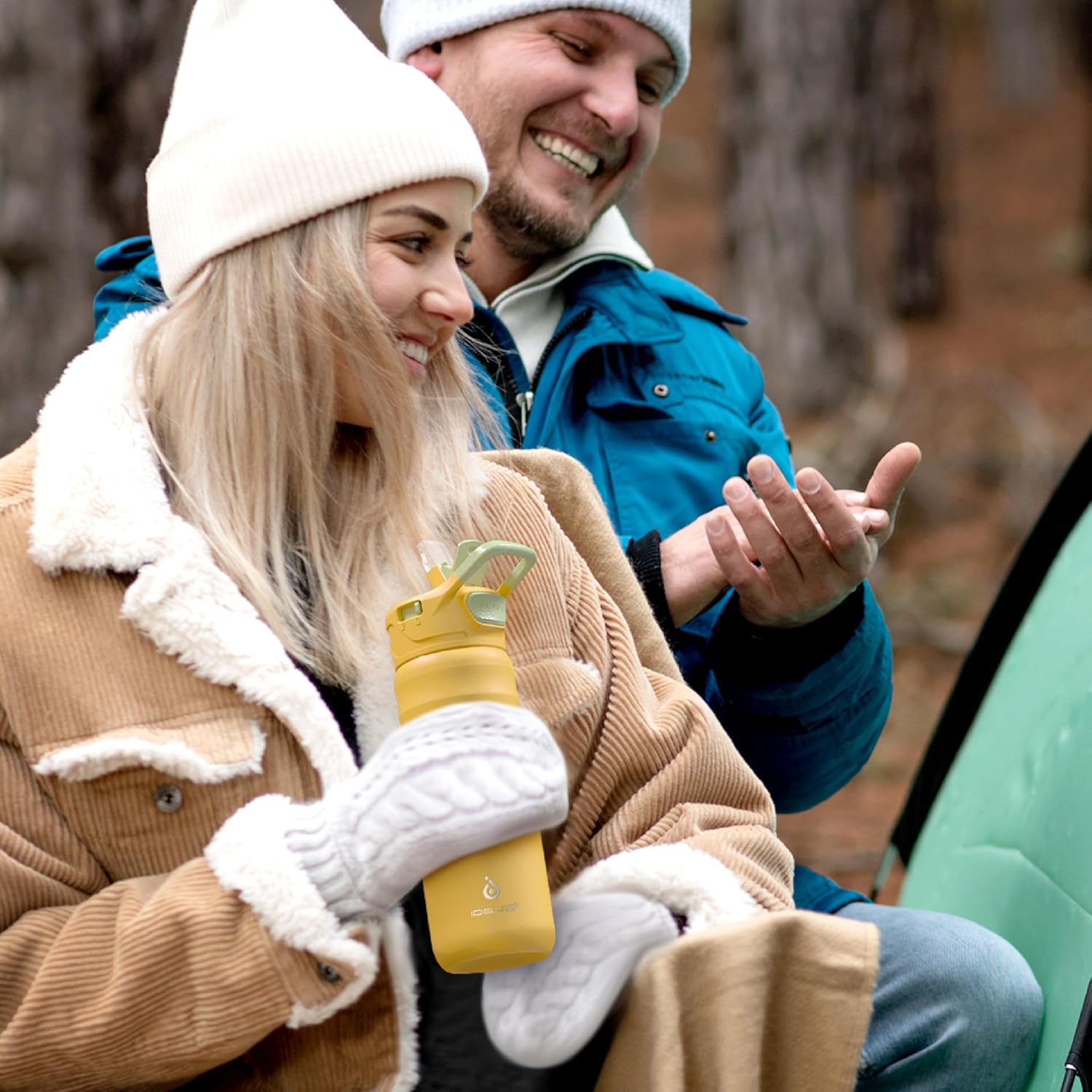 IDEUS Insulated Stainless Steel Water Bottle with 2 Leak-Proof Lids, Thermal Water Flask for Hiking Biking, 24oz, Bright Yellow - Image 9