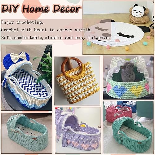 Miniatura 3 de Hilo de camiseta de 14.11 oz, hilo elástico de tela de ganchillo para tejer, hilo de espagueti grueso de 130 yardas, hilo para tejer a mano, bolsa